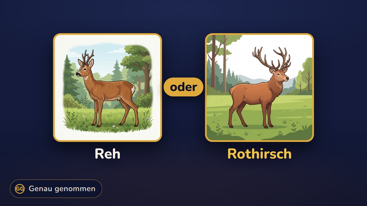 Reh und Rothirsch nebeneinander