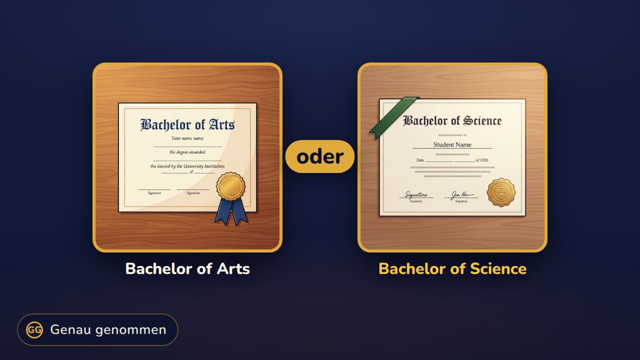 Bachelor of Arts und Bachelor of Science nebeneinander